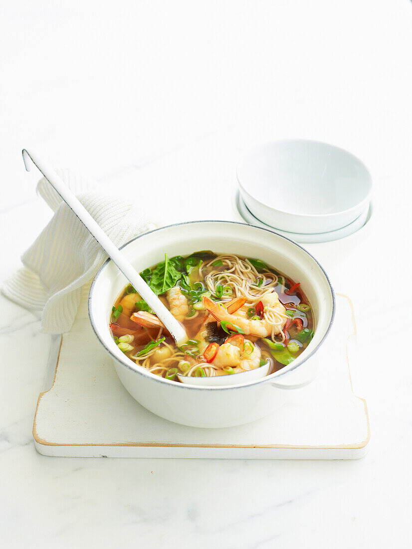 Prawn and miso noodle soup