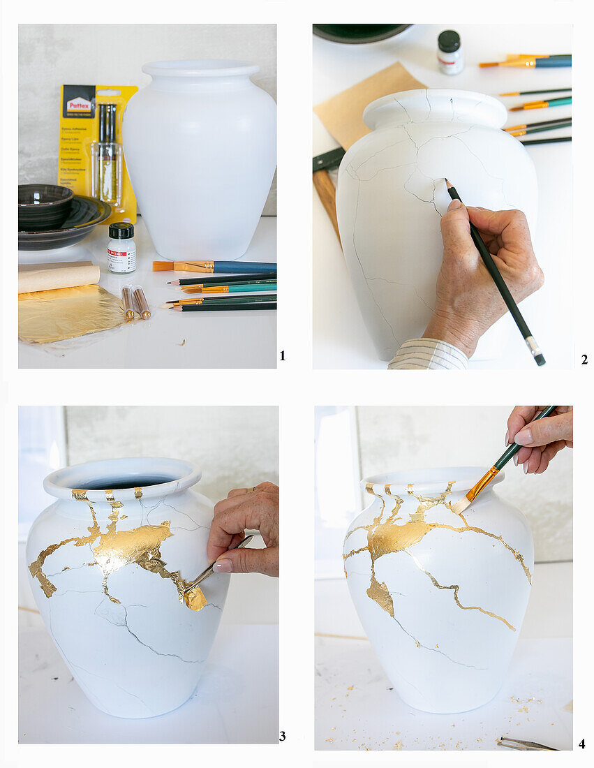 Making a Kintsugi vase (Japanese ceramic art)