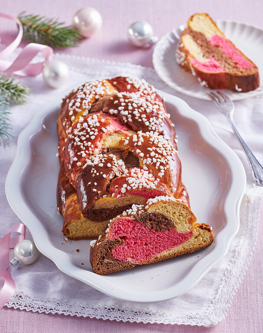 Colourful yeast plait