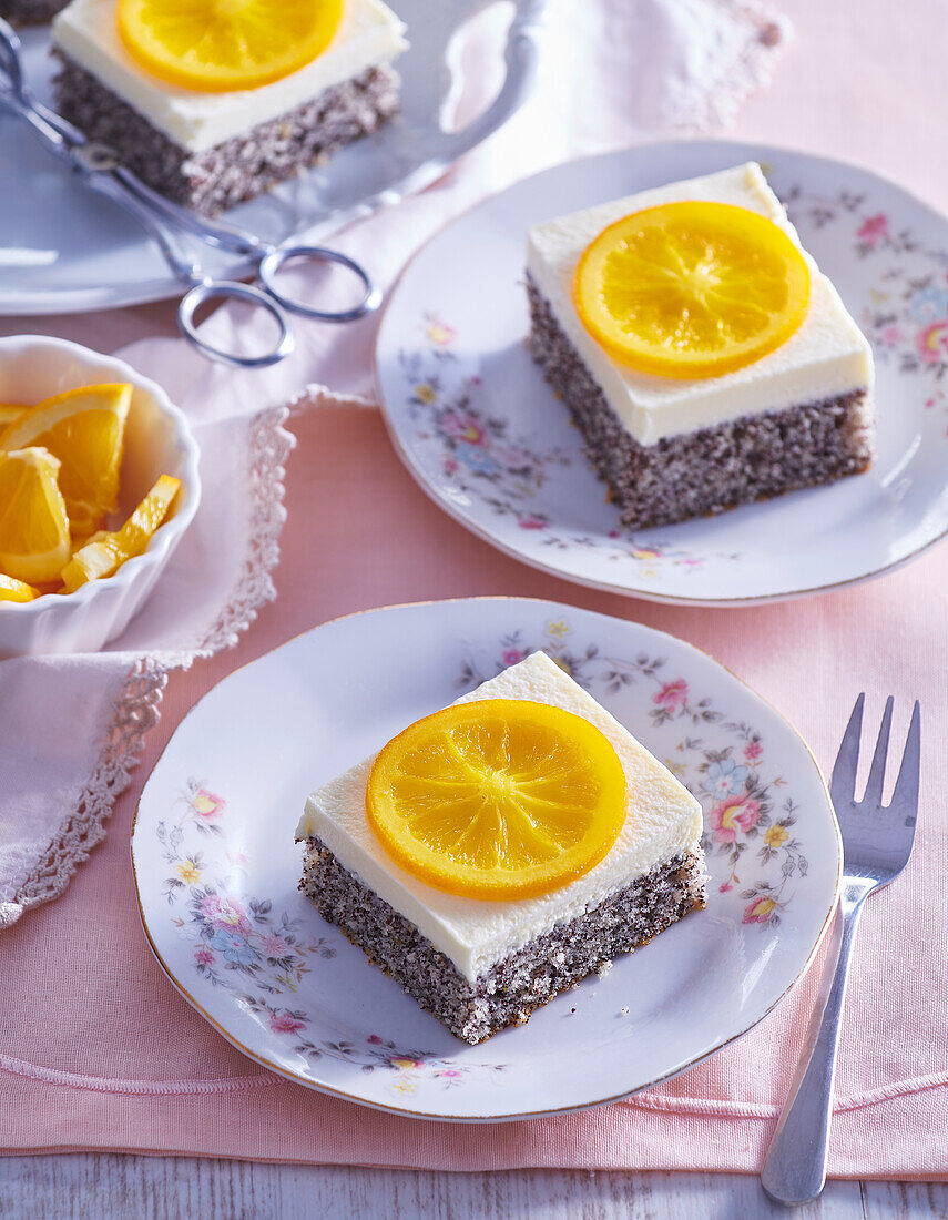 Orange poppy seed cake slices