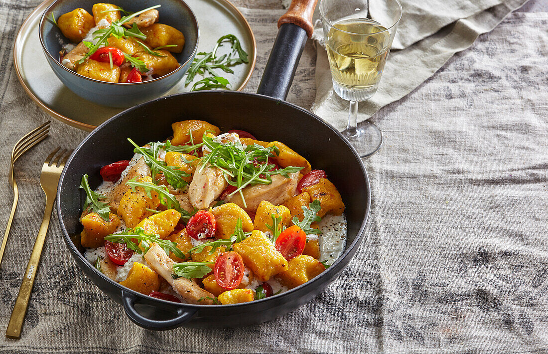 Kürbisgnocchi mit Hähnchen