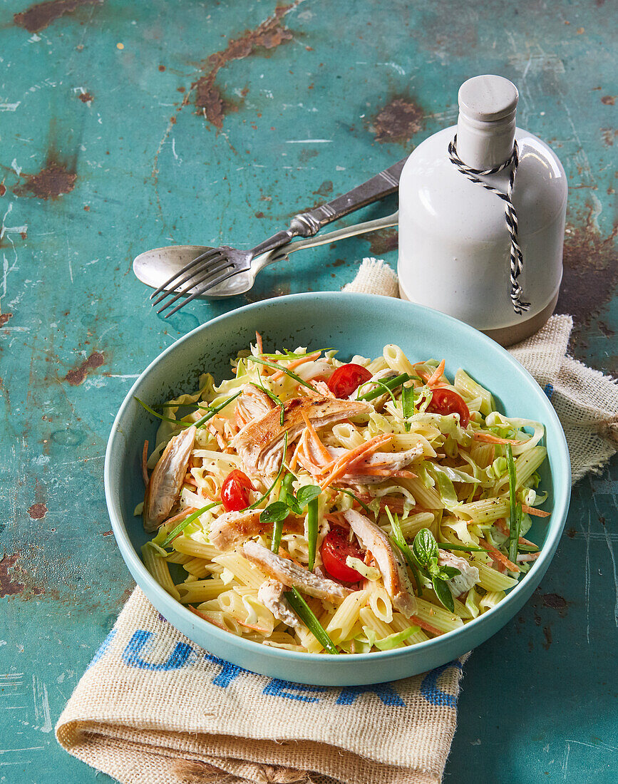 Noodle and cabbage salad with chicken