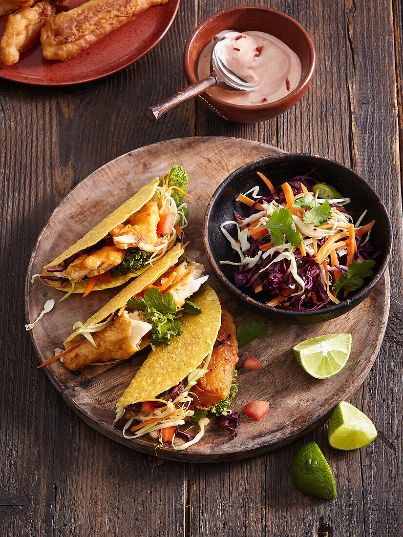 Fish tacos with coleslaw