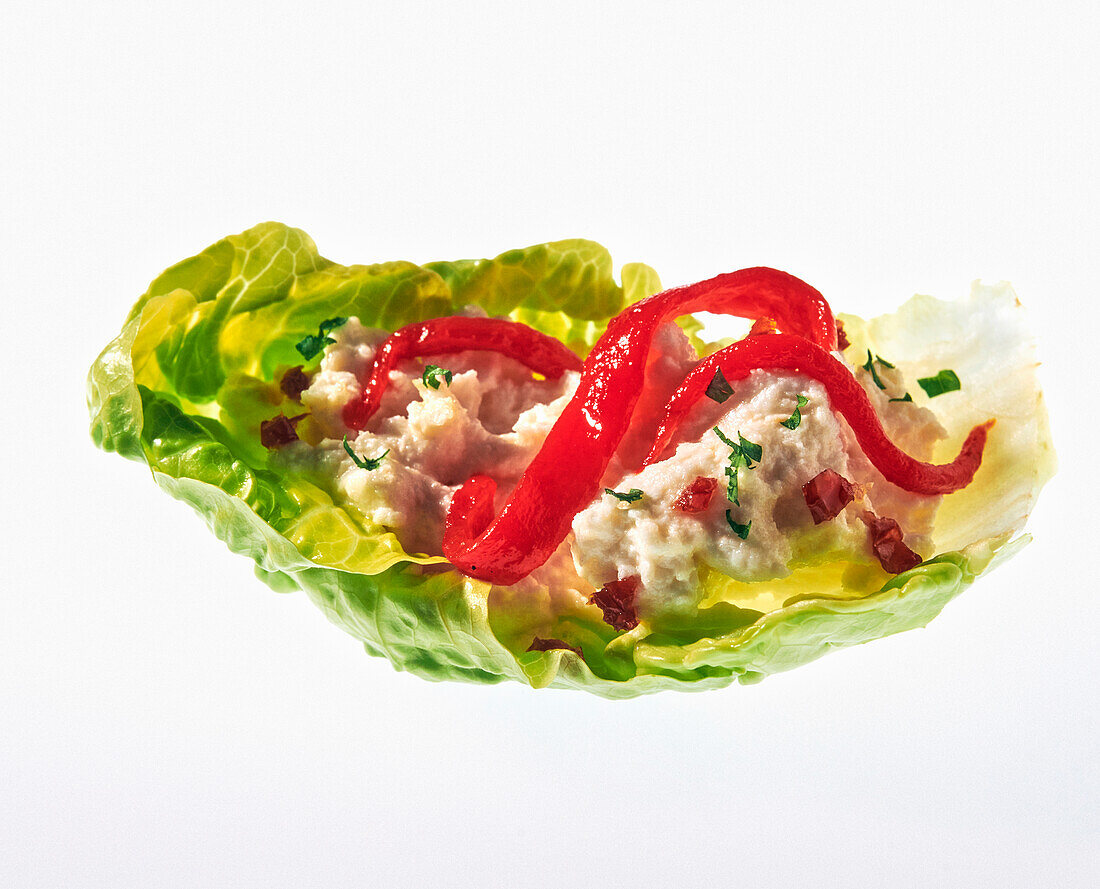 Lettuce leaf with fish spread