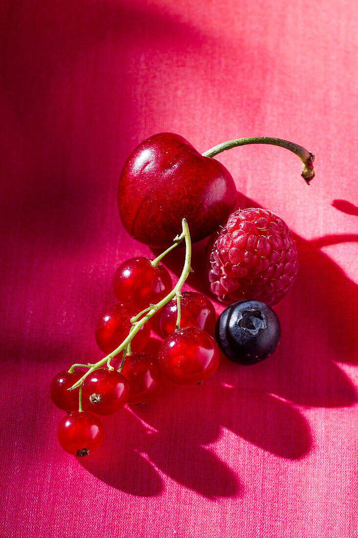 Rote Früchte auf rotem Untergrund