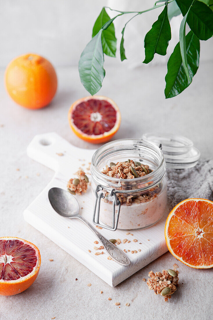 Overnight oats with blood oranges and muesli