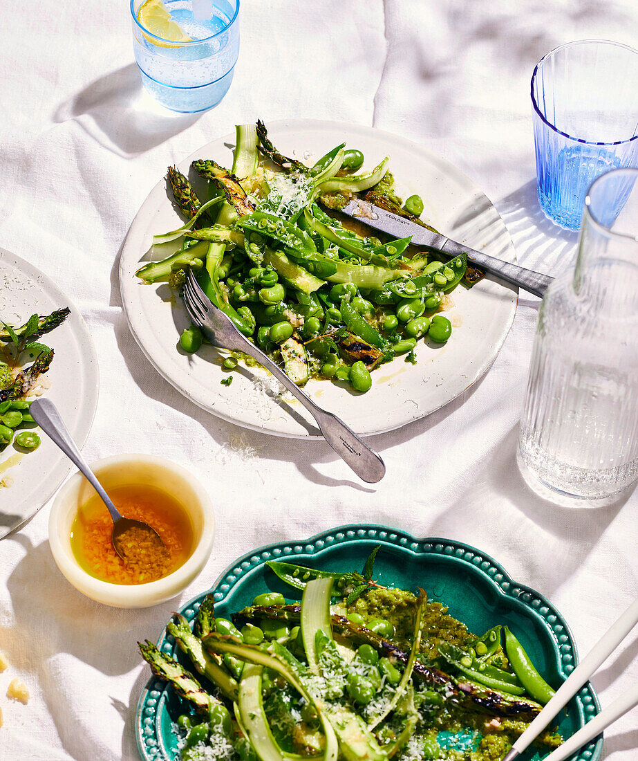Asparagus, pea and pecorino salad with lemon dressing