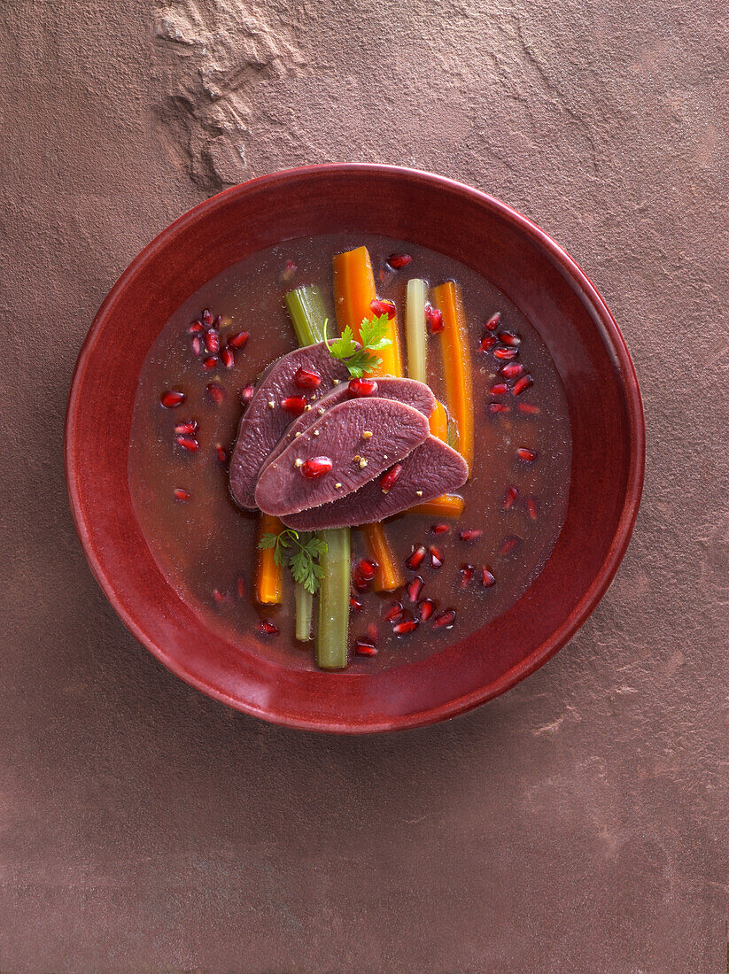 Venison tongue in broth