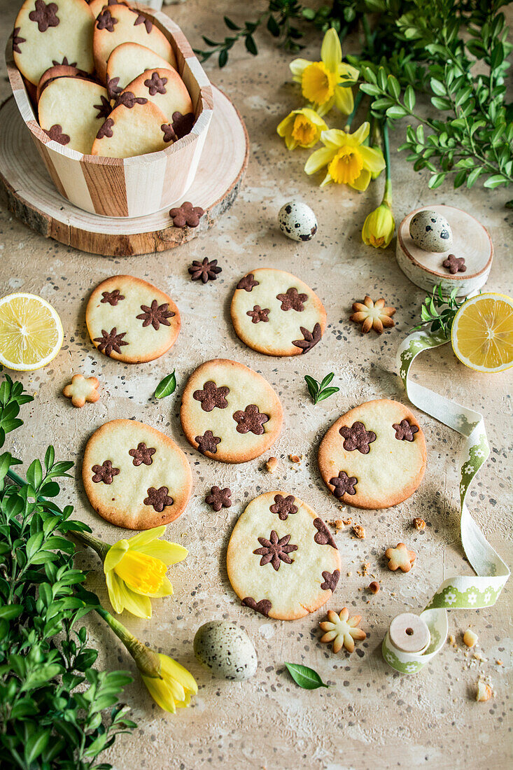 Easter biscuits with chocolate flowers