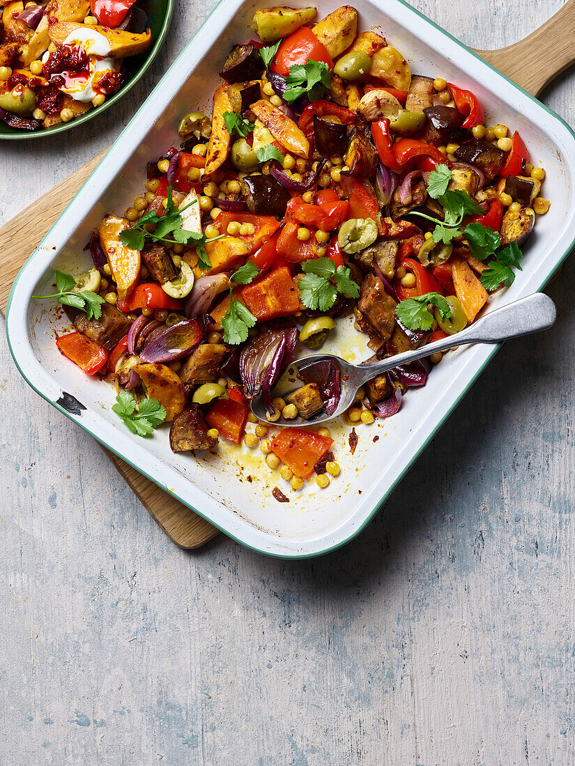 Chicken tajine with oven roast vegetables