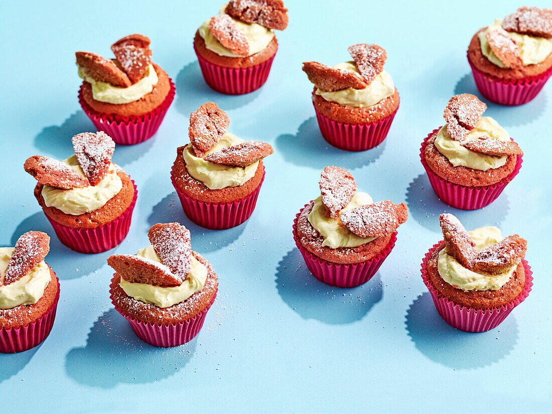 Pink velvet butterfly cakes