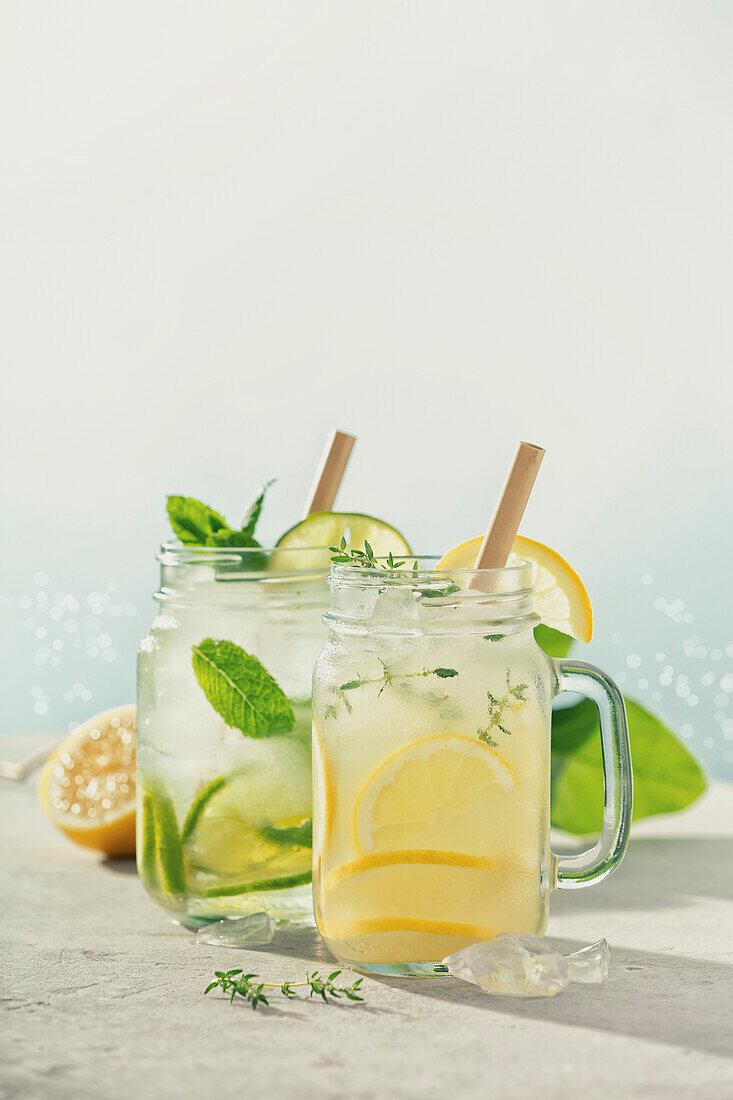 Lemonade and mojito with mint and lime
