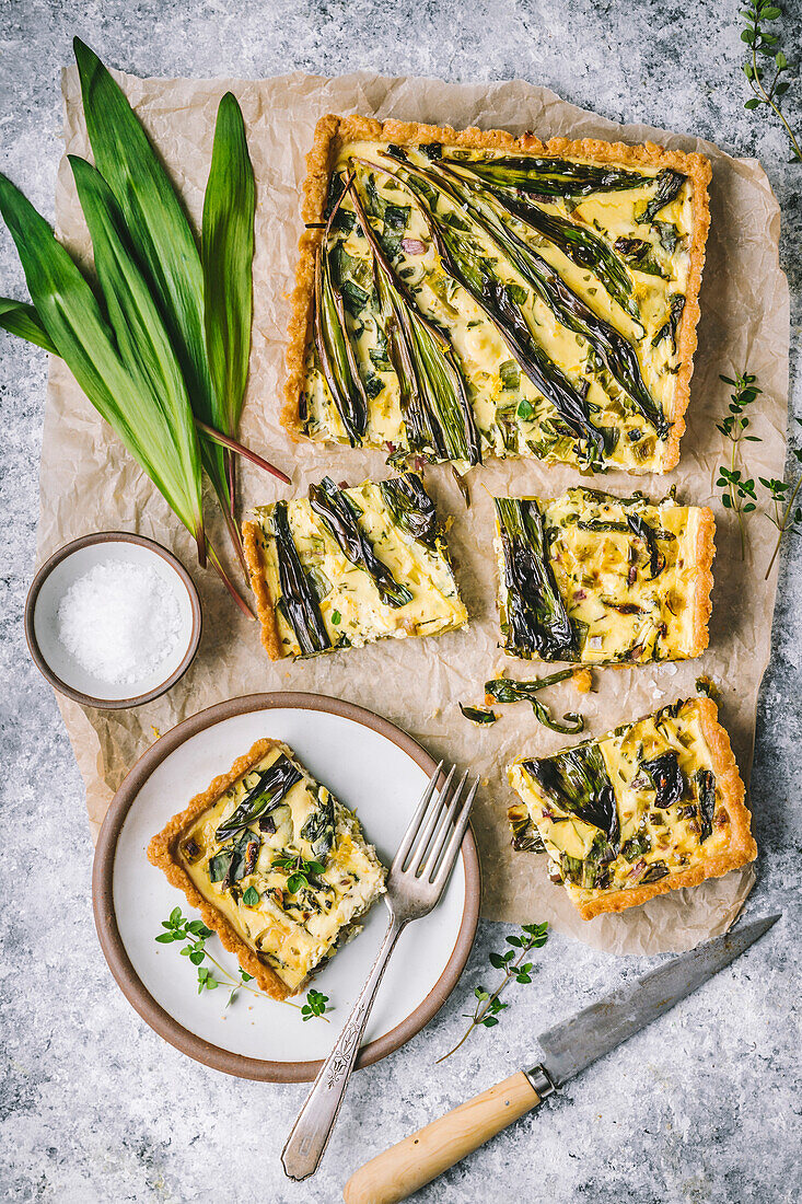 Puff pastry wild garlic tart