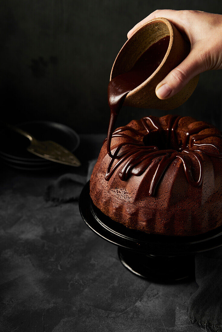 Chocolate bundt cake with ganache