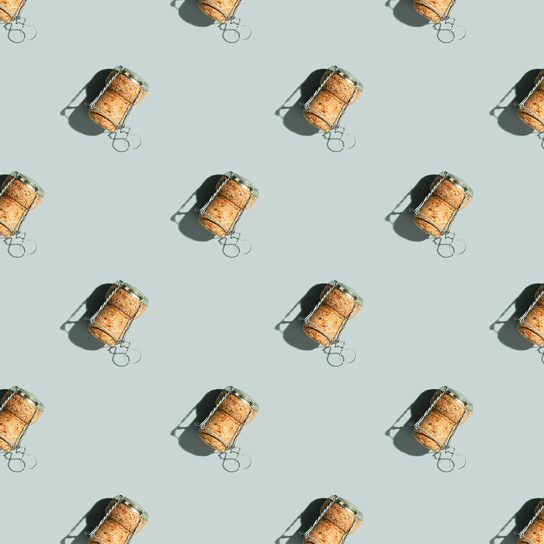 Pattern with champagne corks on blue background with shadows