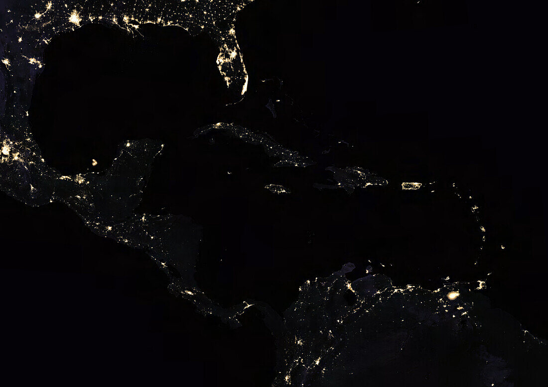 Caribbean at night, satellite image