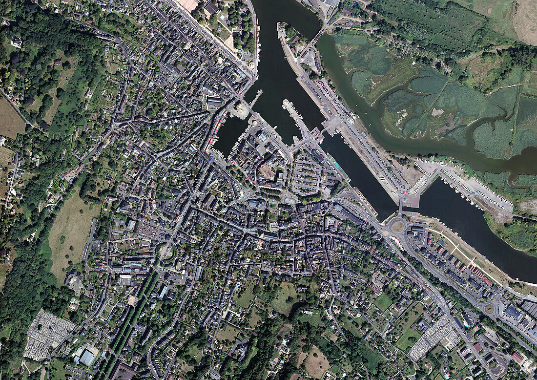 Honfleur City Centre, France, aerial photography