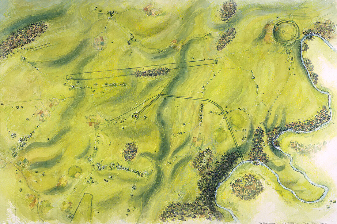 Stonehenge landscape, c17th century BC, illustration