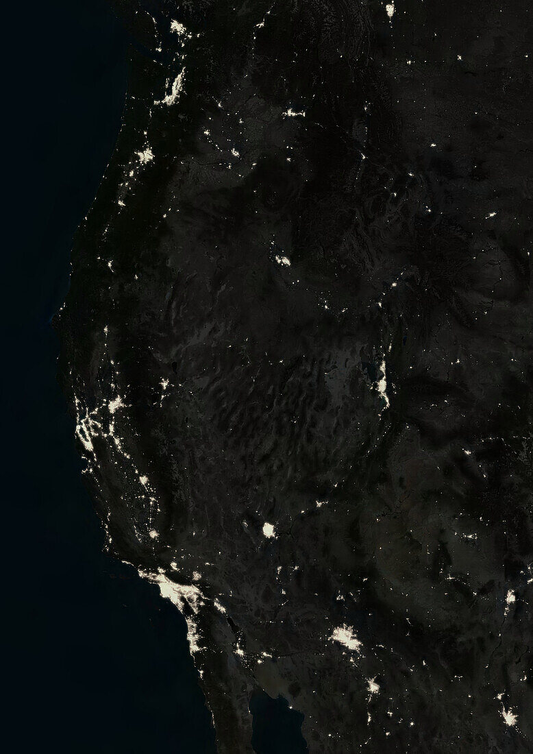US West Coast at night, satellite image