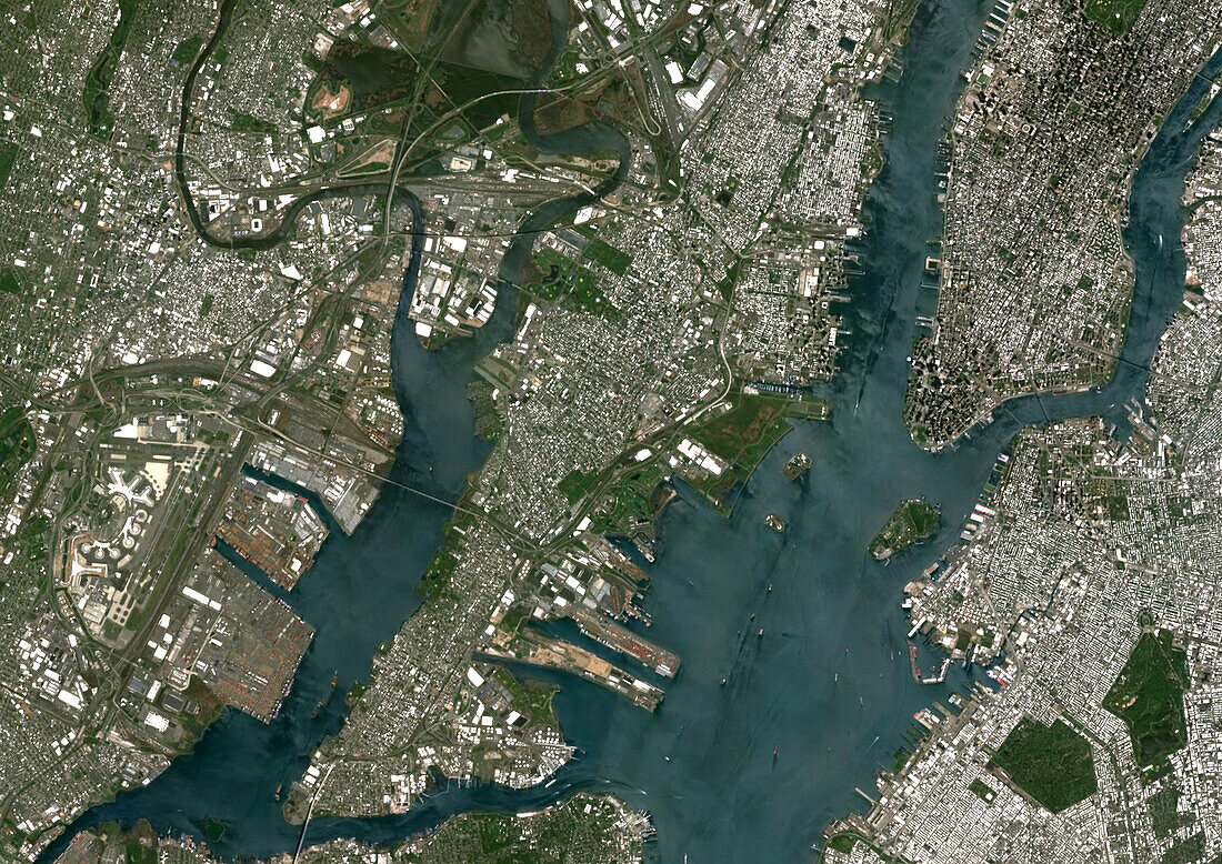 Newark, Jersey city and Manhattan, USA, satellite image