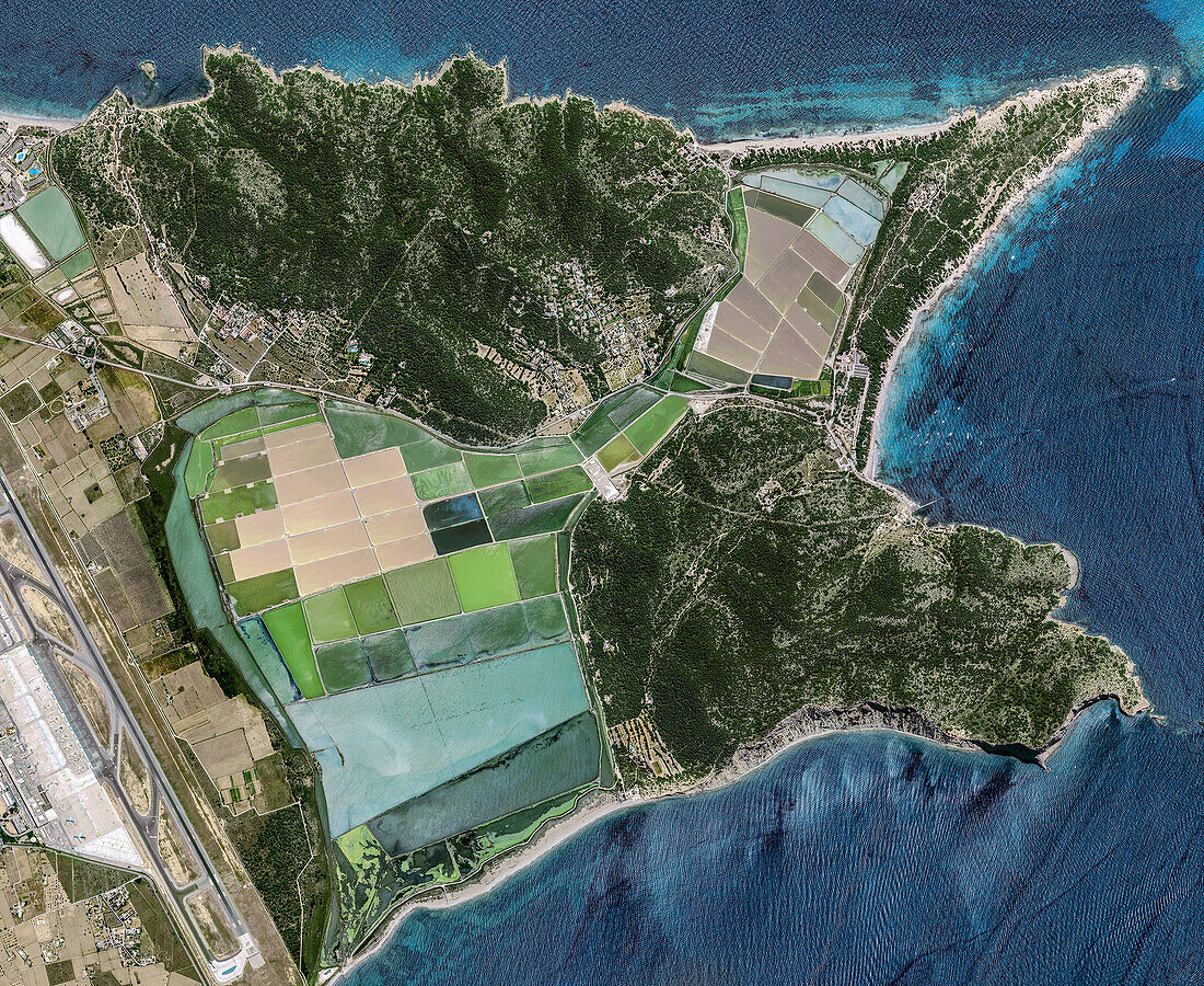 Salt flats, Ibiza, Balearic islands, satellite image