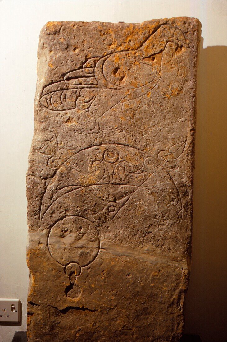 Pictish symbol stone with incised designs