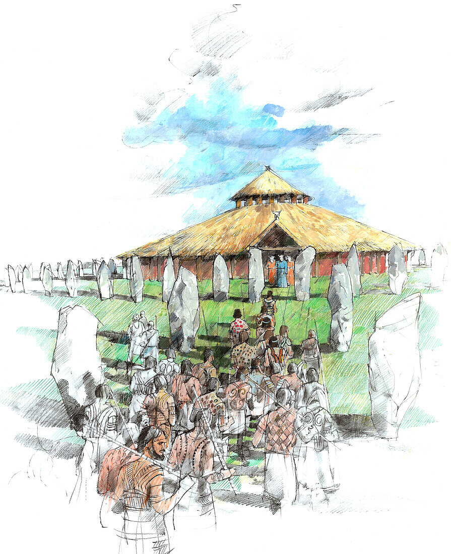 Ceremonial procession Avebury Stone Circle, illustration