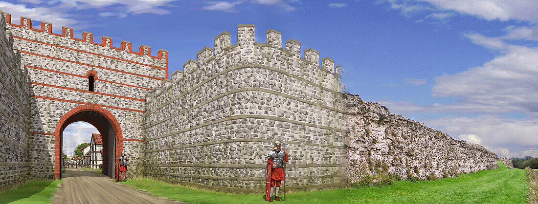 South gate of Silchester Roman City Walls, illustration