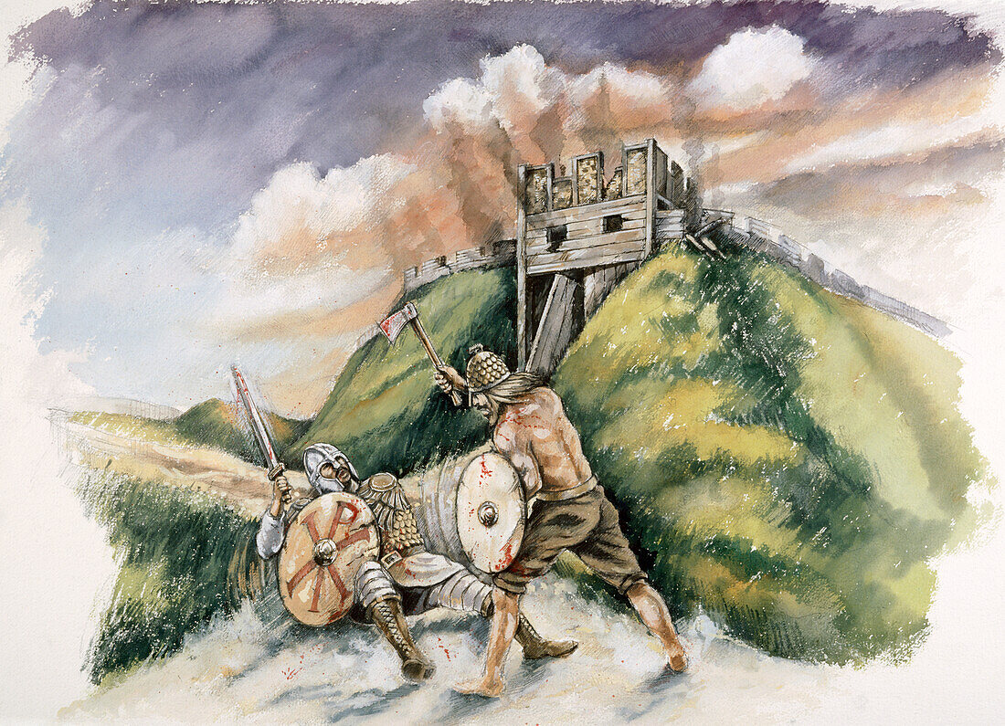 Cynric fighting the Britons at Old Sarum, illustration