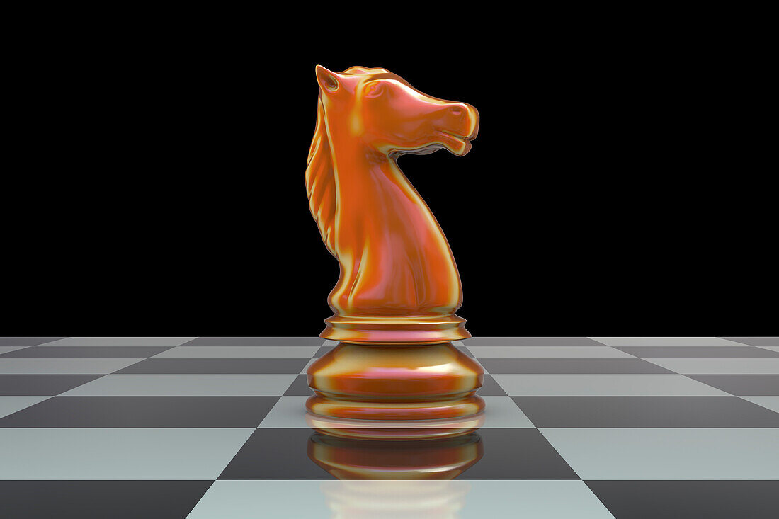 Knight on a chess board, illustration