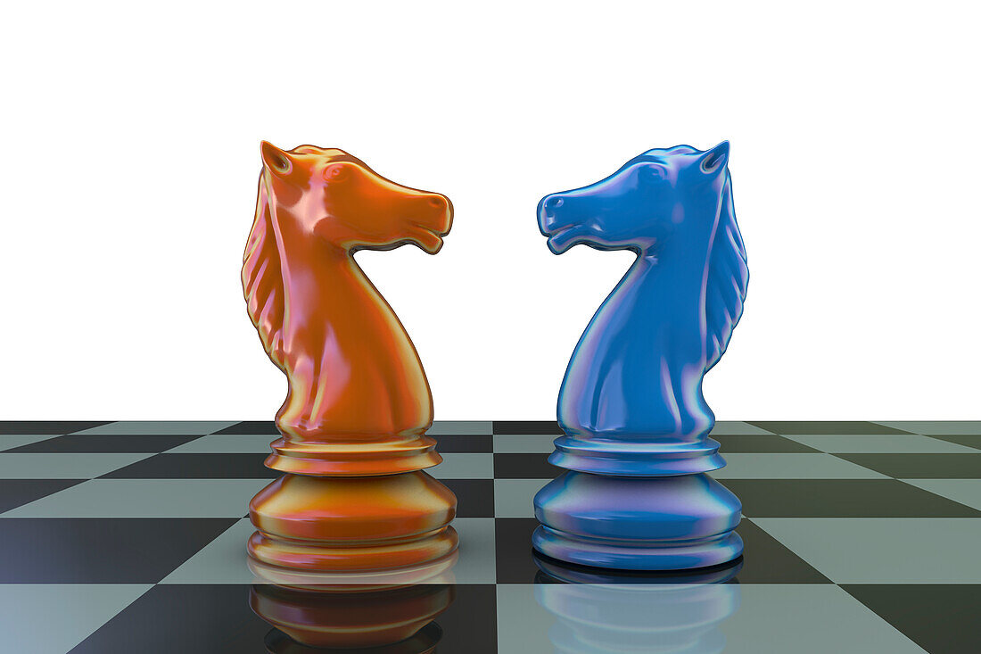 Knights on chess board, illustration
