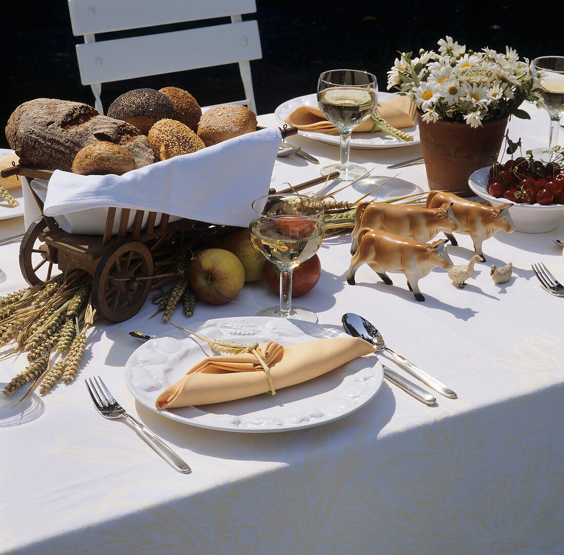 Country table setting for summer meal out of doors