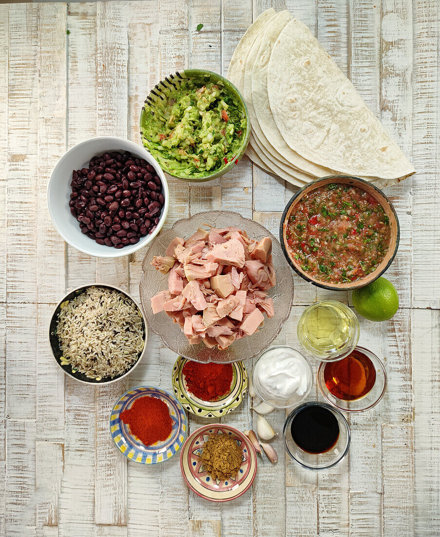 Ingredients for vegan wrap with jackfruit