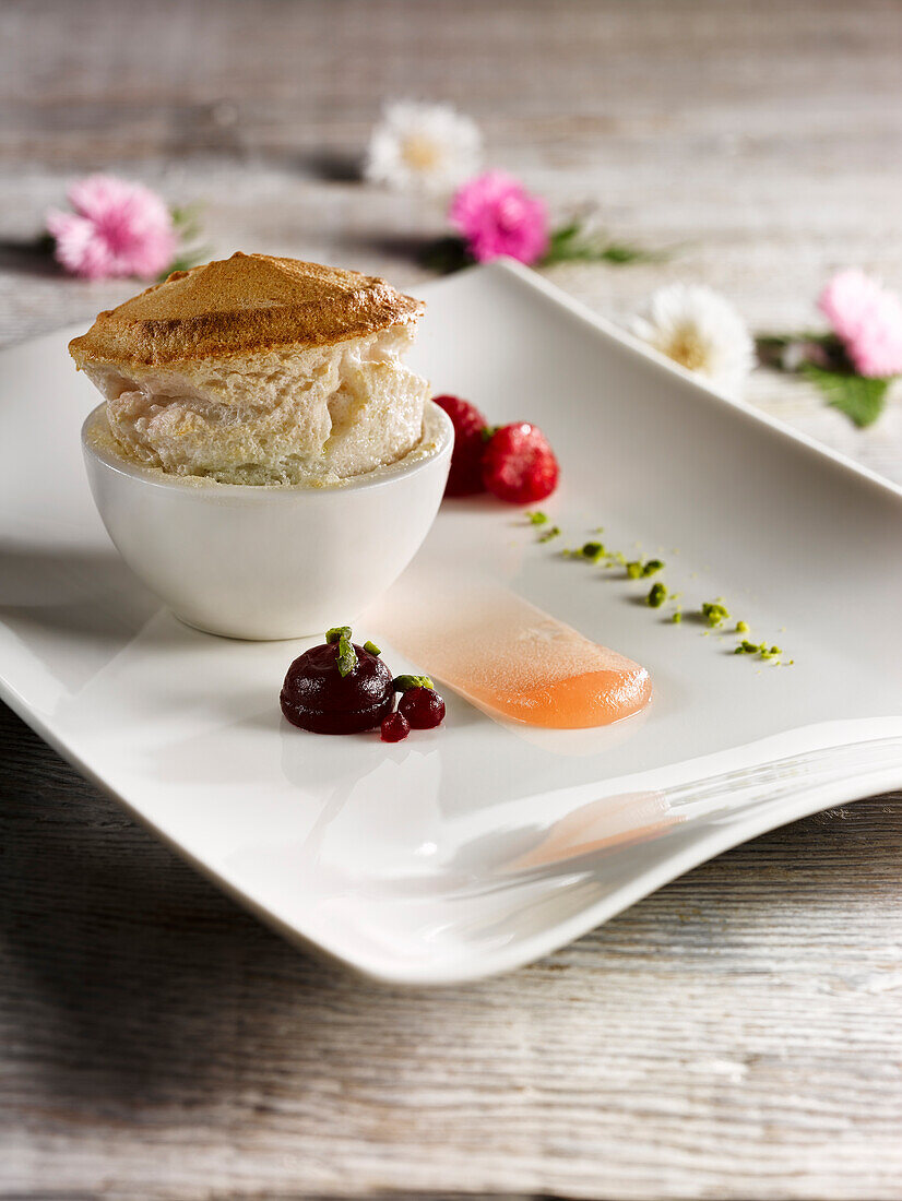 Peach melba souffle