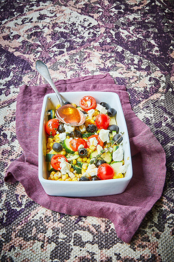 Mediterranean vegetable salad with feta
