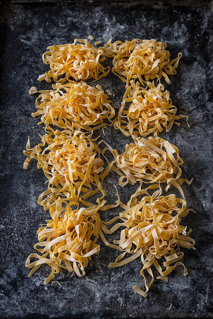 Homemade tagliatelle with fine semola (durum wheat semolina)