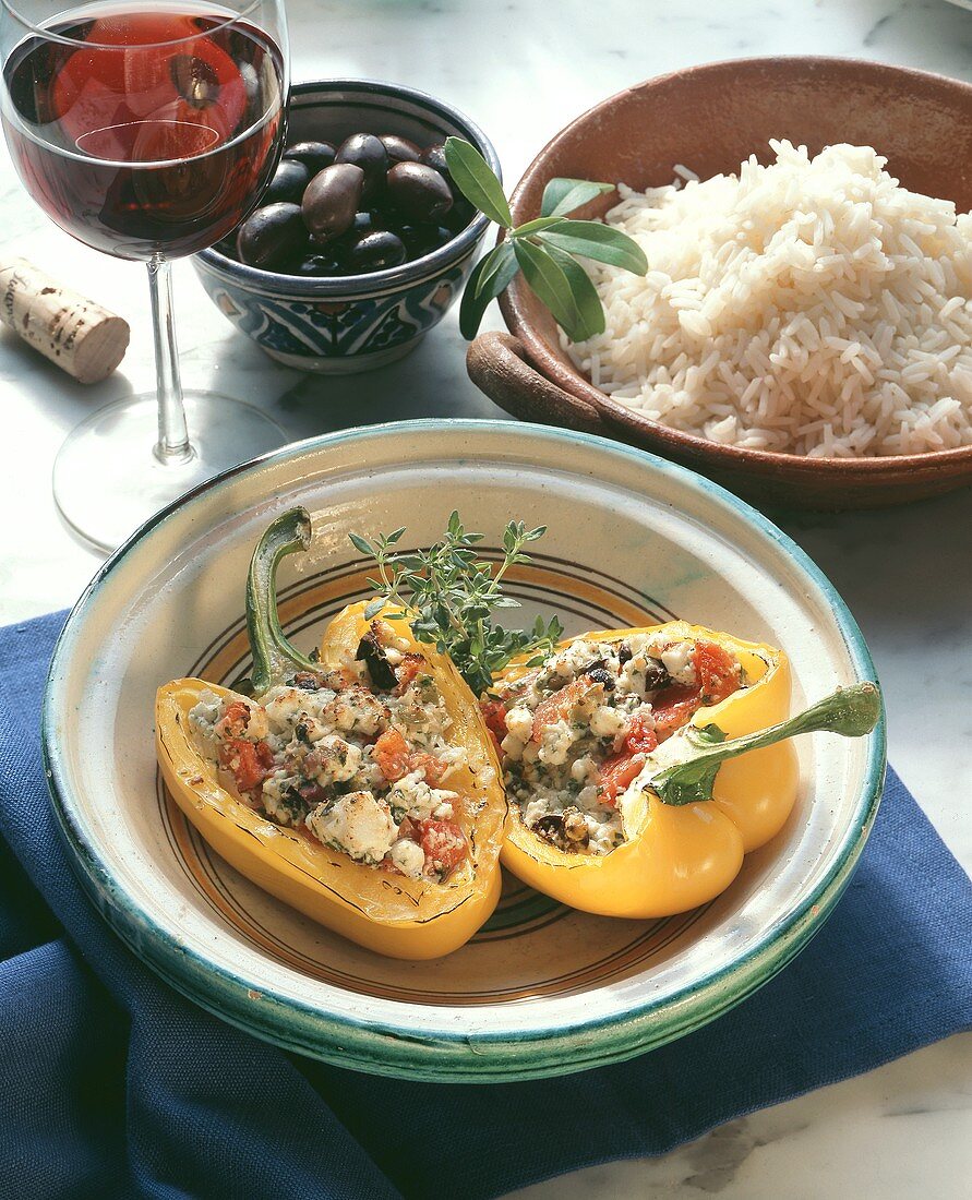 Yellow peppers stuffed with sheep's cheese