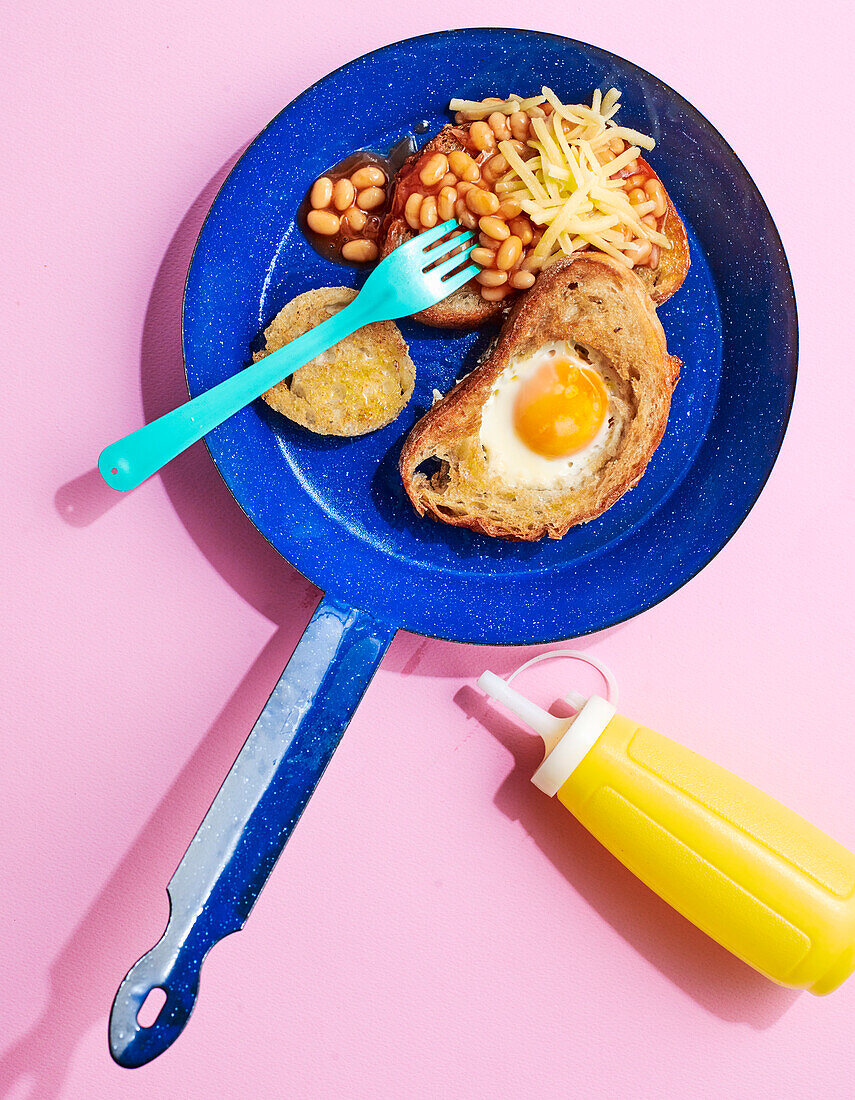 Egg-in-a-hole and Baked Bean Toasts