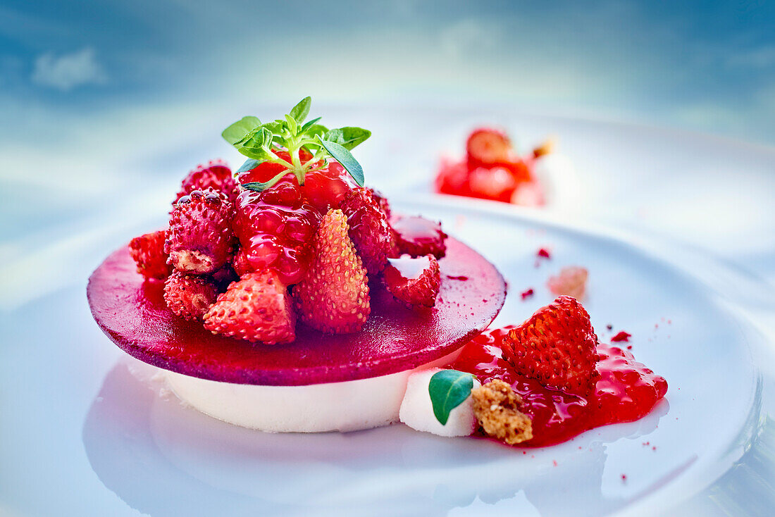 Dessert with wild strawberries and cream cheese
