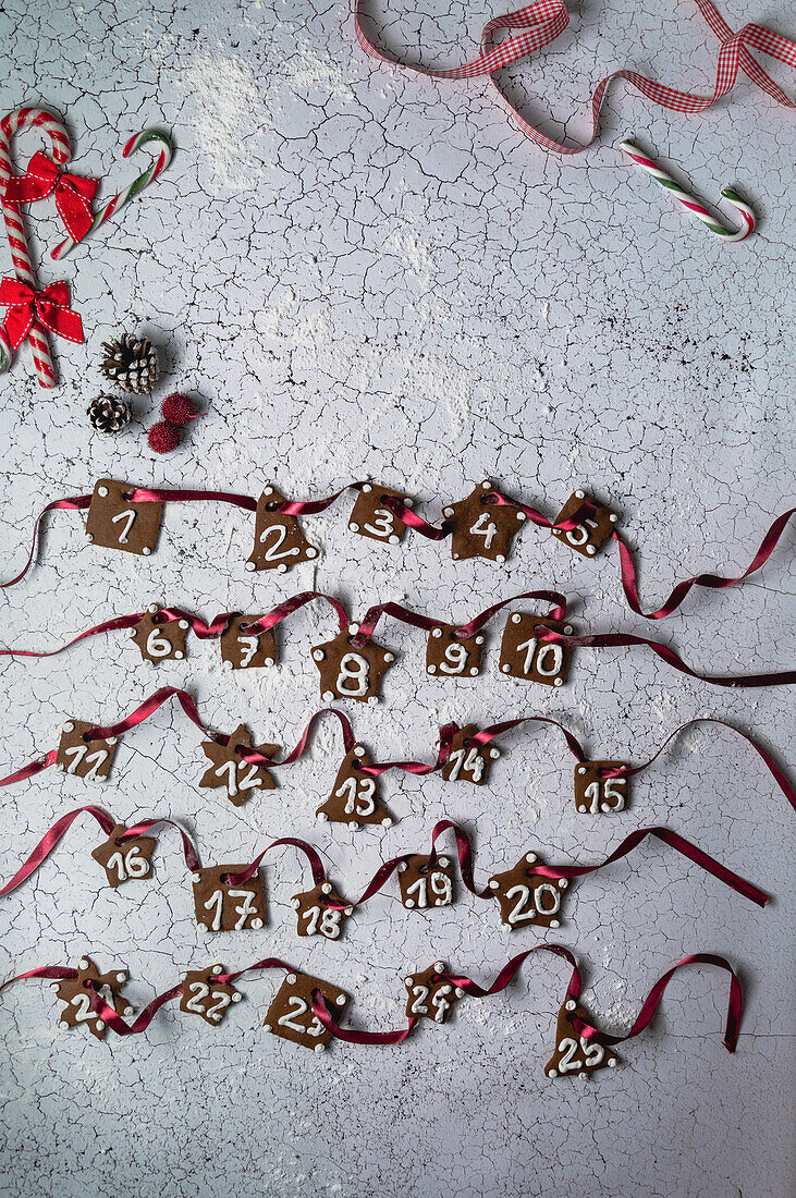 Advent calendar made of carob cookies