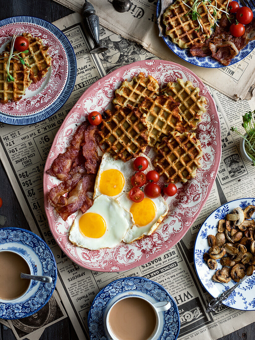 Kartoffelwaffeln mit Speck und Spiegeleiern