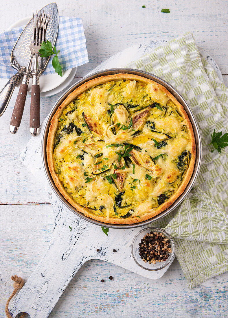 Vegan courgette and spinach quiche