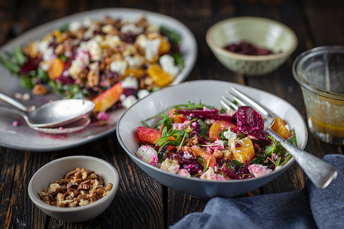 Salad with beet, feta, and oranges