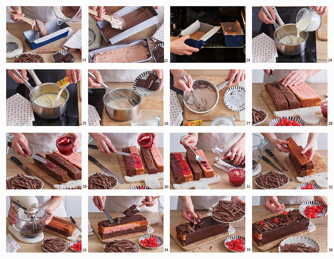 Preparing chocolate and cherry loaf cake