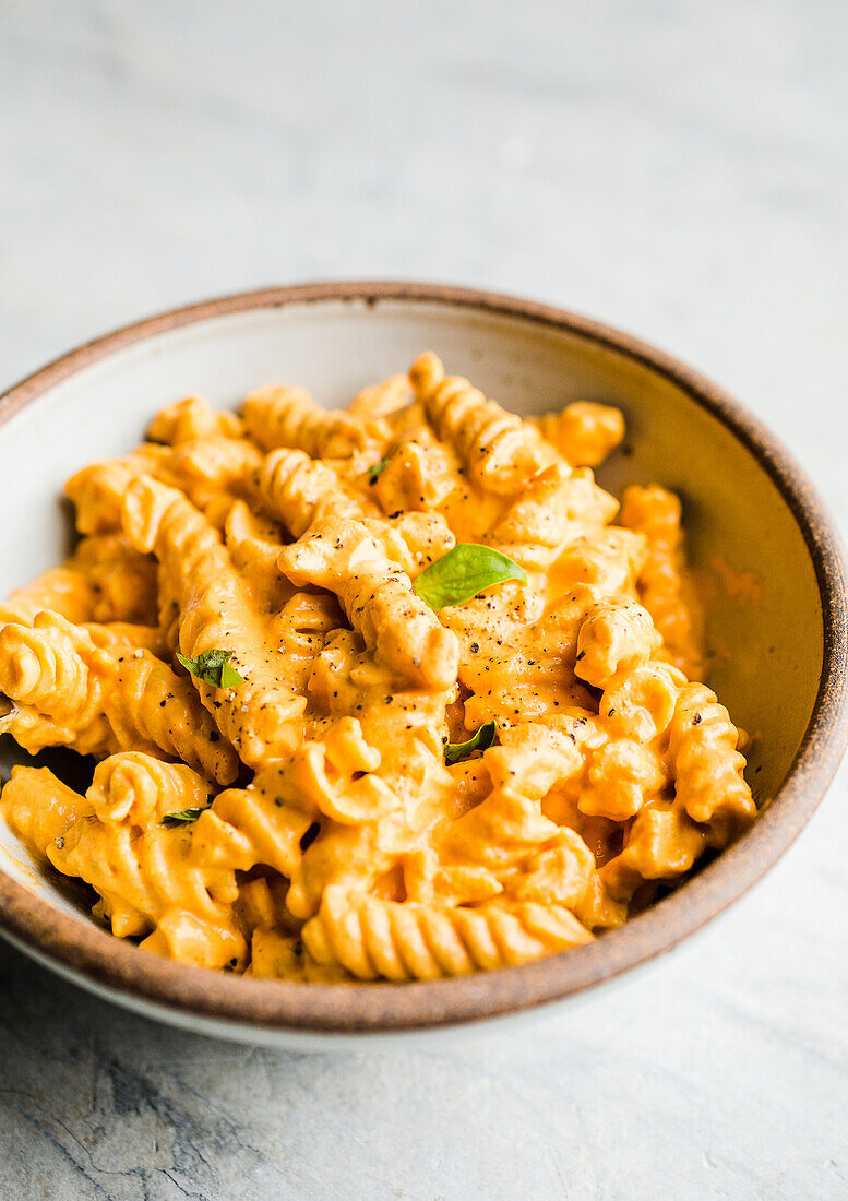 Fusilli with creamy red pepper sauce