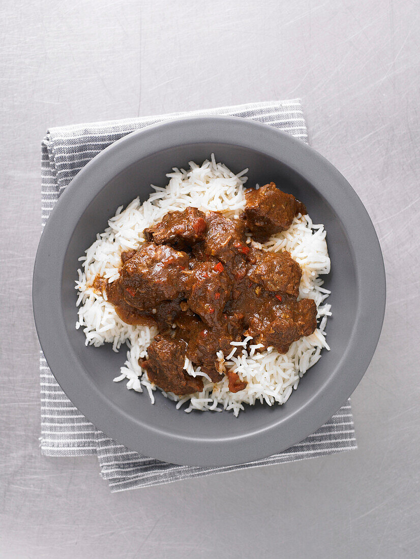 Jamaican lamb curry over rice