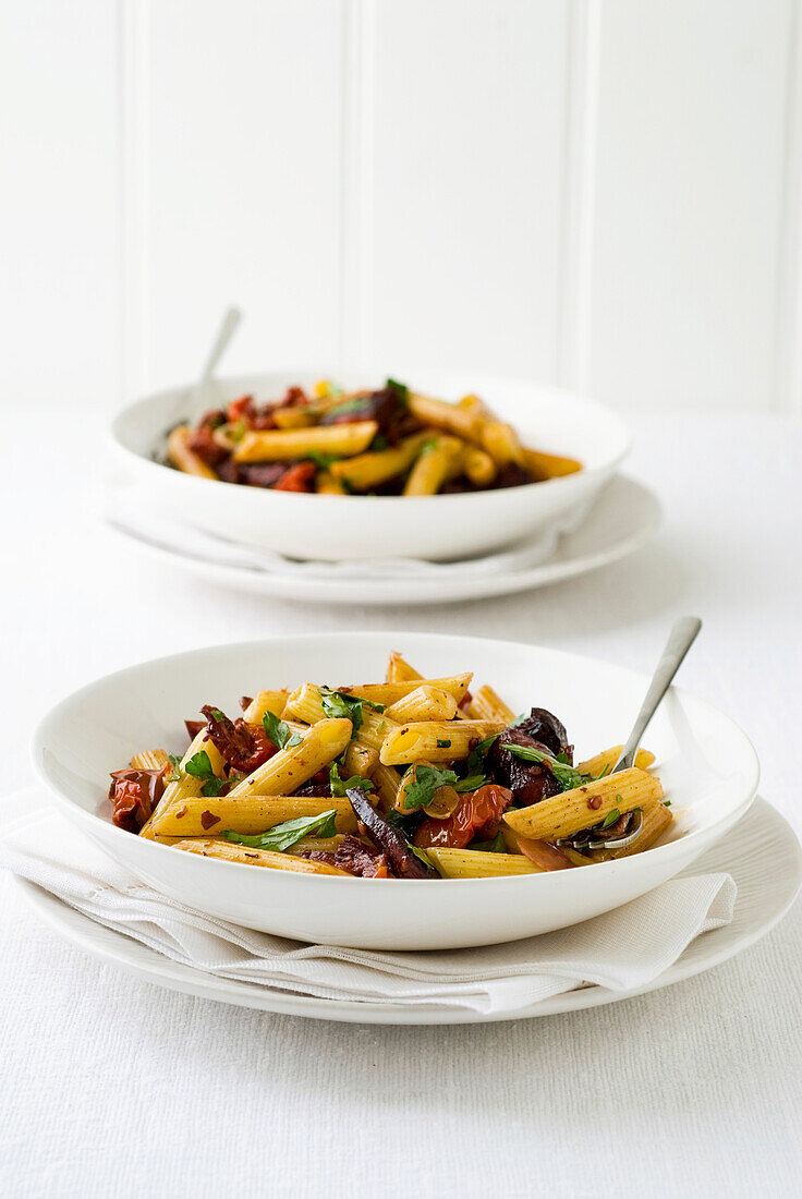 Penne with chorizo and sun-dried tomatoes