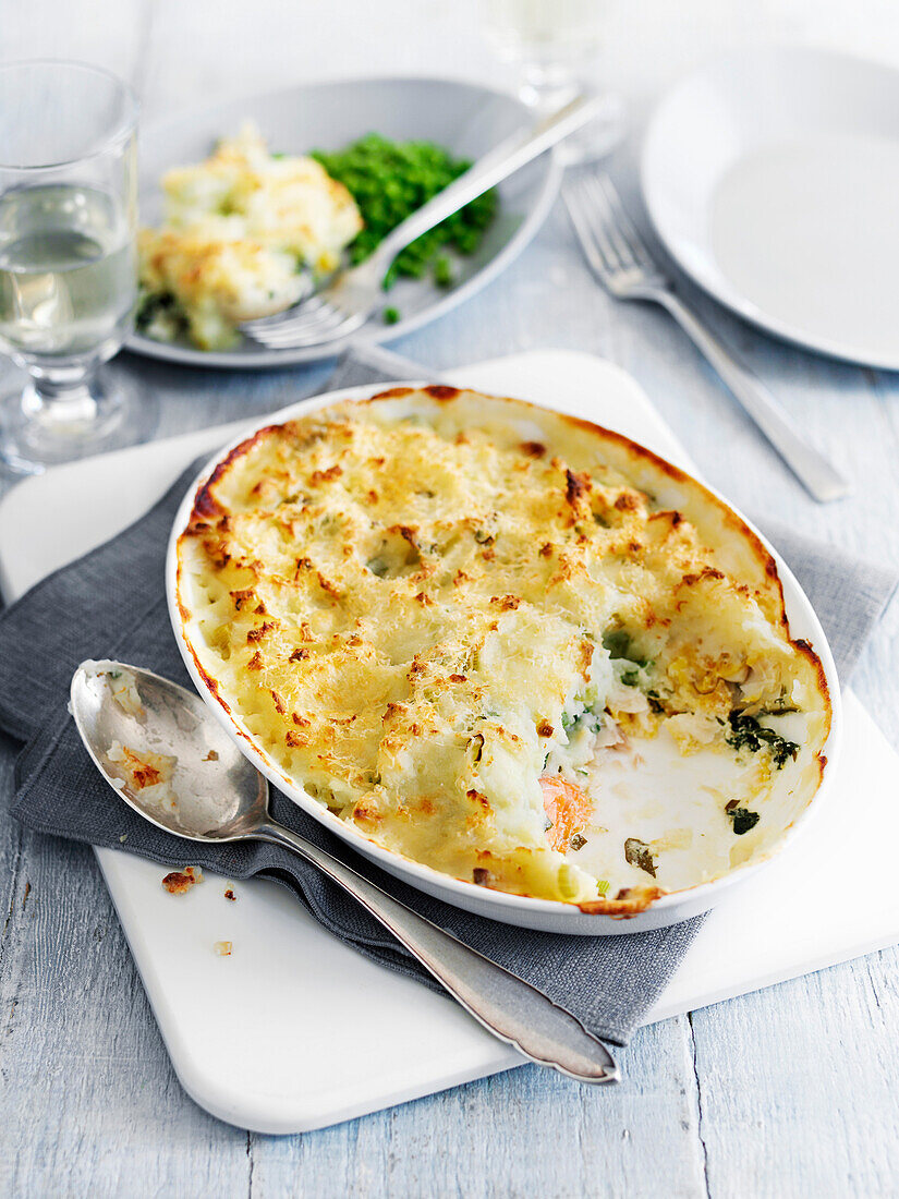 Baked fish pie with potato topping