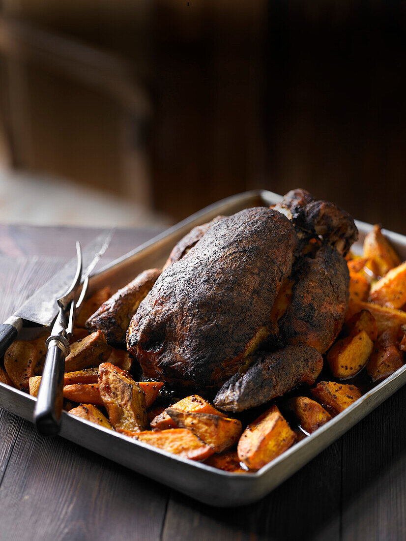 Spiced Fried Chicken with Bombay Sweet Potatoes