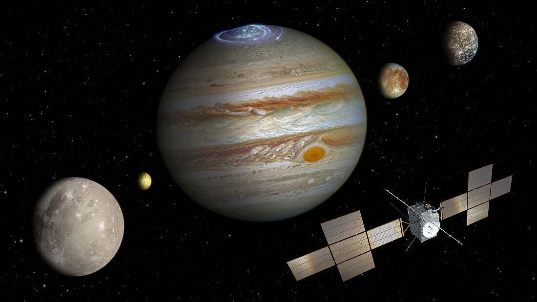 JUICE spacecraft at Jupiter, illustration